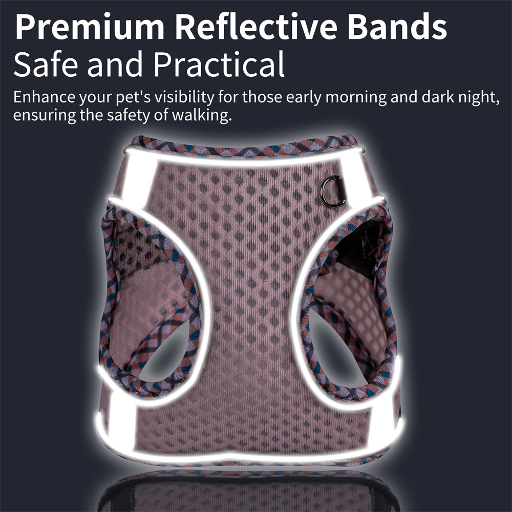 Aiitle Plaid Border Reflective Mesh Dog Harness Lavender