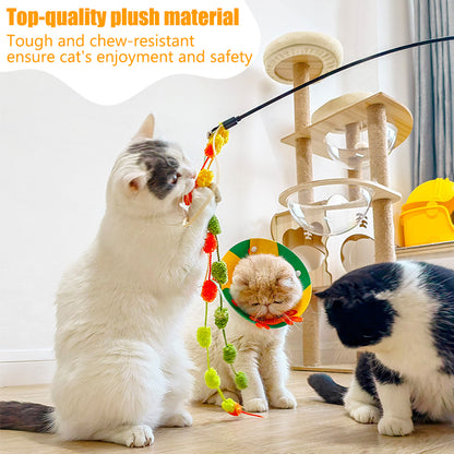 Aiitle Colorful Plush Ball Cat Teaser Wand 3 PCS Set