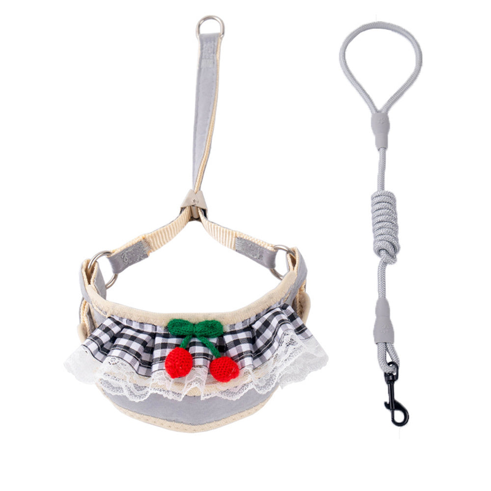 Aiitle Cute Cherry Lace Pet Harness Leash Set