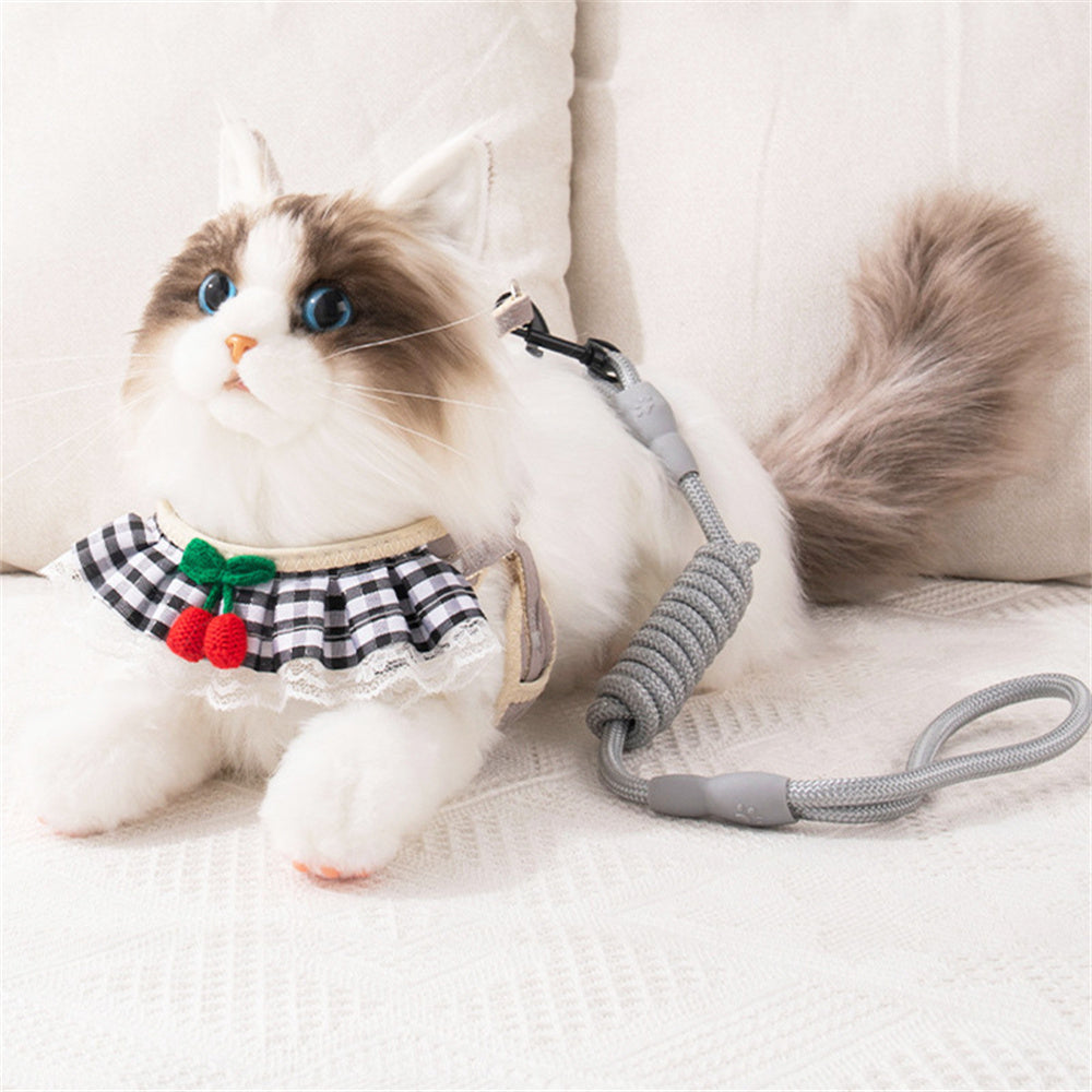 Aiitle Cute Cherry Lace Pet Harness Leash Set
