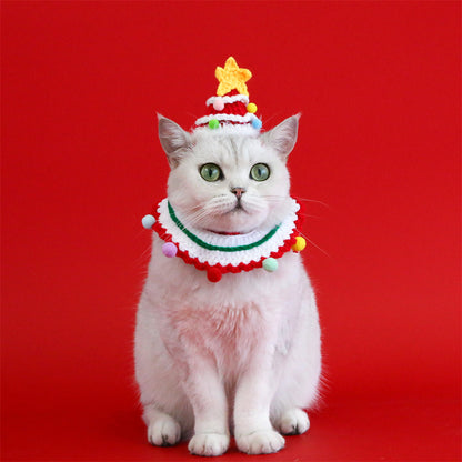 Aiitle Pet Christmas Knit Hat Collar Set