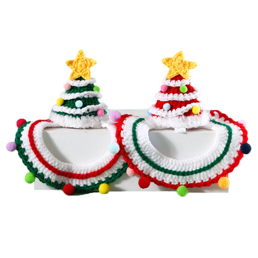 Aiitle Pet Christmas Knit Hat Collar Set