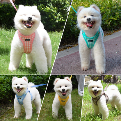 Aiitle Soft Adjustable Plaid Mesh Dog Vest Harness with Leash Set