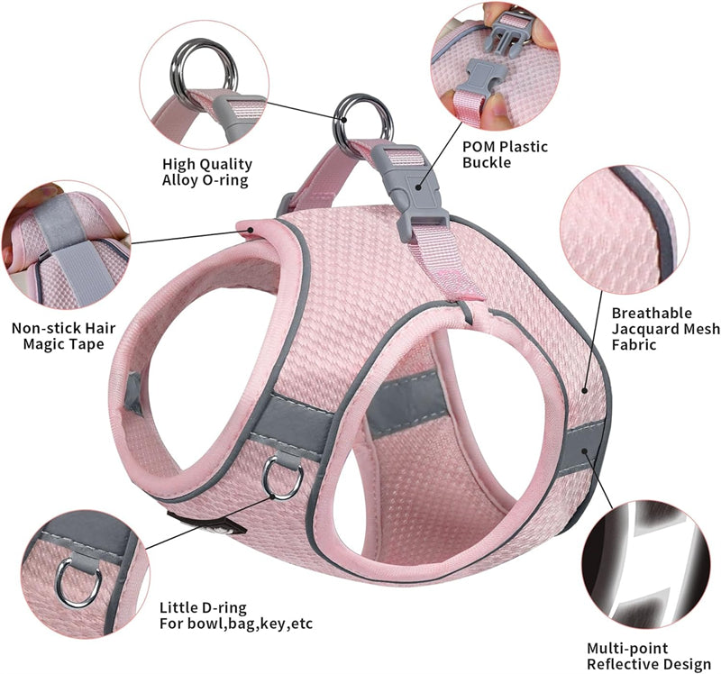 Aiitle Step in Mesh Small Dog Harness with Leash Set Pink