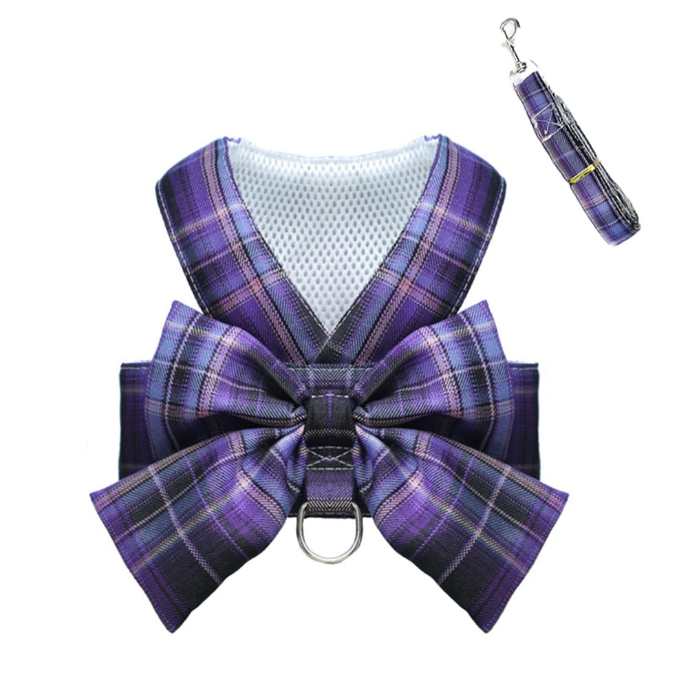 Aiitle Pet Plaid Bow Tie Harness Leash Set