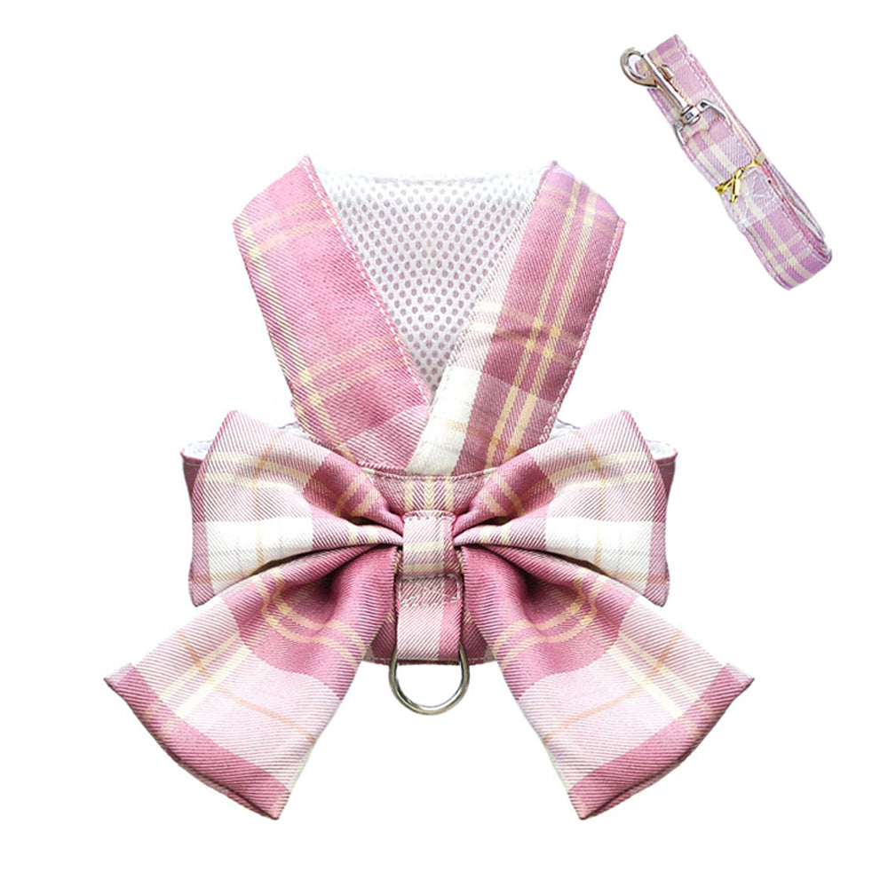 Aiitle Pet Plaid Bow Tie Harness Leash Set