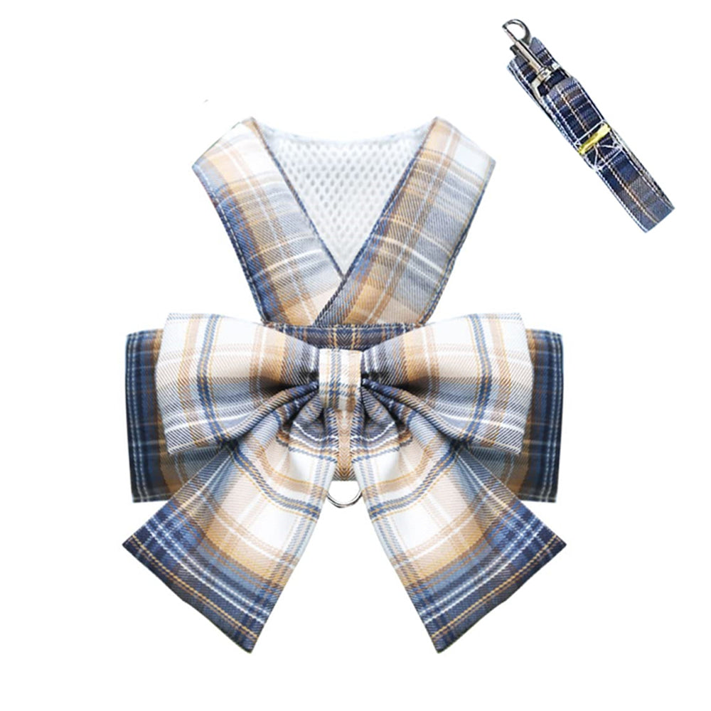 Aiitle Pet Plaid Bow Tie Harness Leash Set