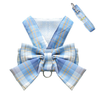 Aiitle Pet Plaid Bow Tie Harness Leash Set