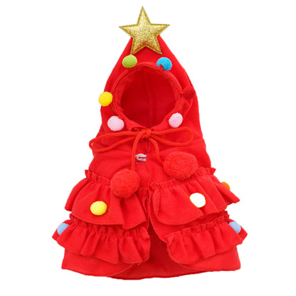Aiitle Cute Pet Christmas Cloak with Star and Pompoms Green