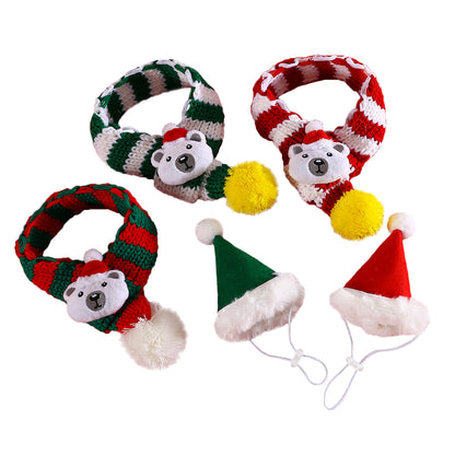 Aiitle Cute Bear Pet Christmas Striped Scarf Hat Set