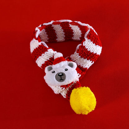 Aiitle Cute Bear Pet Christmas Striped Scarf Hat Set