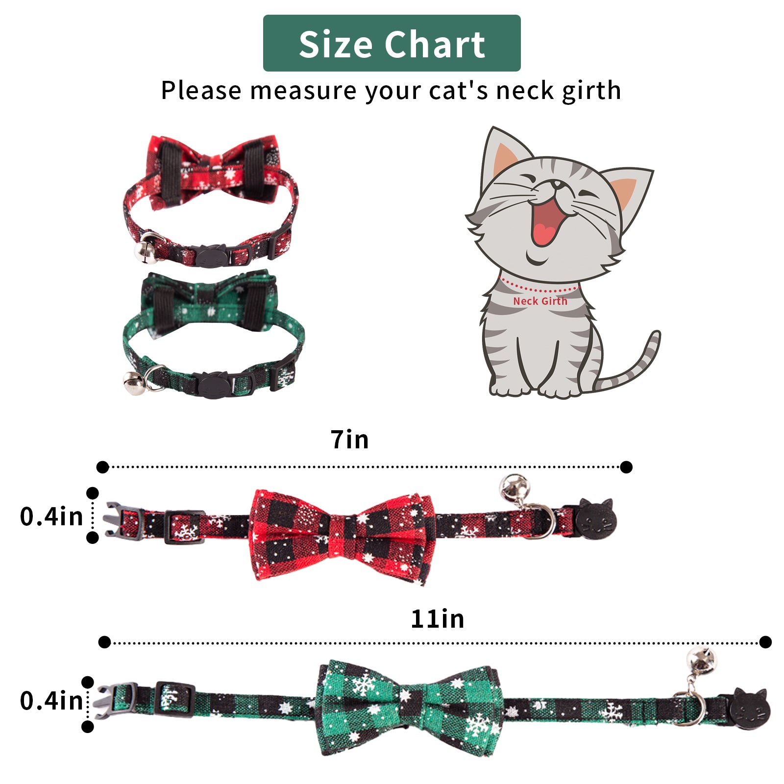 AIITLE Christmas Breakaway Plaid Cat Collar with Cute Bow Tie and Bell | AIITLE