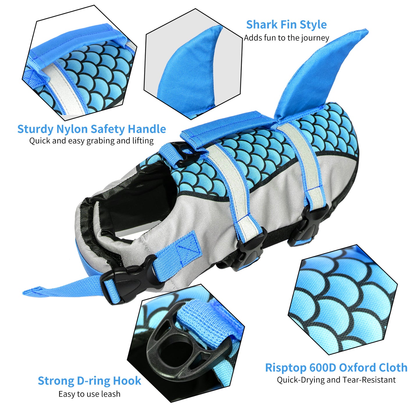 AIITLE Dog Life Vests, Adjustable Shark Dog Life Jacket with Rescue Handle | AIITLE